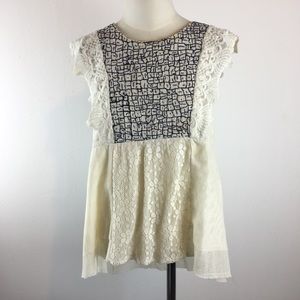 Anthro Meadow Rue Embroidered Lace Sleeve Blouse